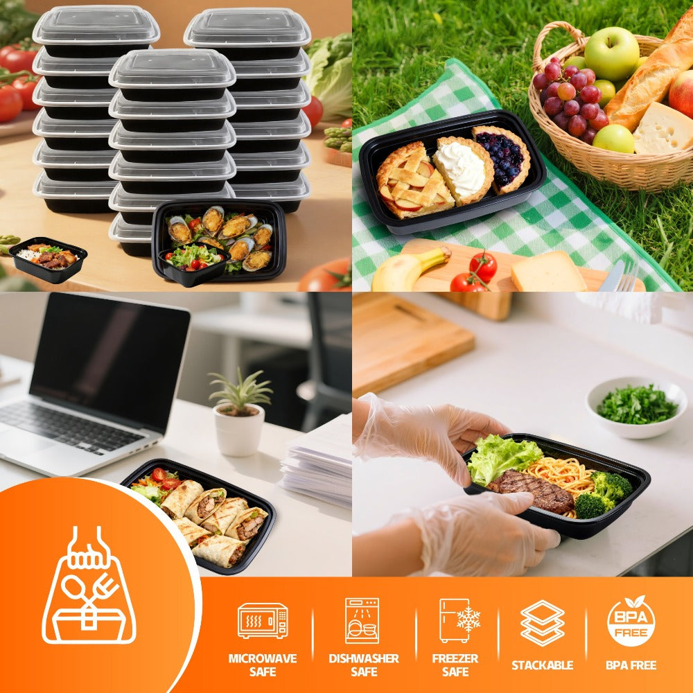 Meal Prep Containers with Lids 50 Pack BPA Free ¨C 32oz & 38oz Stackable Disposable Plastic Food Storage Containers, Microwave Dishwasher Freezer Safe | Restaurant, Catering, Home Kitchen & Lunch Boxes