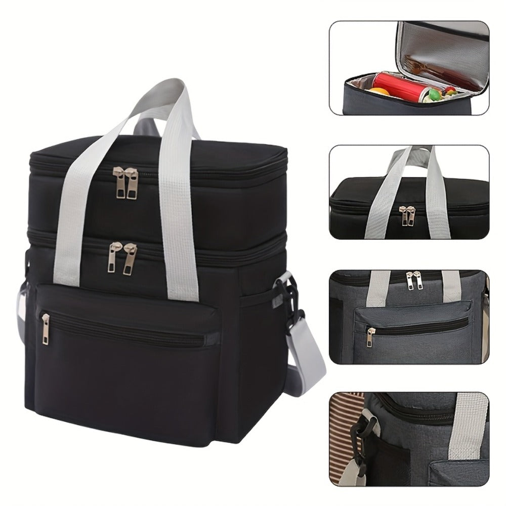 Insulated Lunch Bag Large Capacity Leakproof Waterproof with Shoulder Strap Double Pocket Portable Cooler Tote for Men Women Work School Picnic Beach in Black Grey Burgundy Blue
