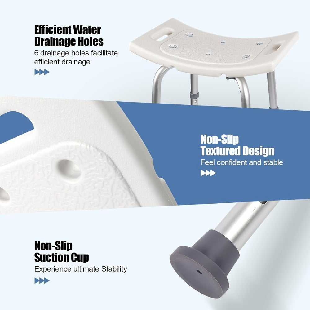 Shower Bench with Suction Feet ¨C Adjustable Non-Slip Bath Stool, 350 LBS Capacity, Rust-Proof Aluminum, Medical Grade Bath Seat for Seniors, Adults & Disabled, Fits Showers & Tubs