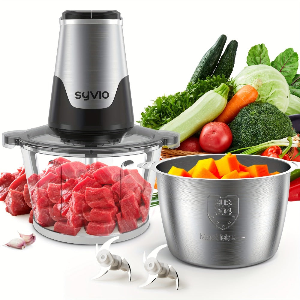 Mini Electric Food Processor 450W with 2 Bowls & 4 Bi-Level Blades, Meat Grinder & Vegetable Chopper for Baby Food, Onion, Meat & Herbs, 2-Speed 8-Cup Food Chopper, Black