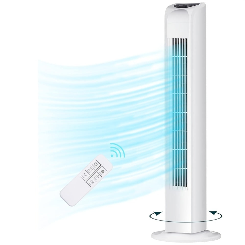 Tower Fan 31 Inch Bladeless | 80¡ã Oscillating Standing Fan with Remote Control, 7.5H Timer & 3-Speed Settings, Quiet Cooling Fan for Bedroom, Living Room & Office ¨C Black & White