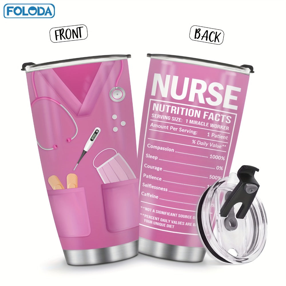 Nurse Tumbler 20oz Stainless Steel Double Wall Vacuum Insulated Travel Mug with Lid Leak-Proof Oval Water Bottle Funny Nurse Design Gift for Nurses Doctors Healthcare Workers Christmas Valentine Appreciation