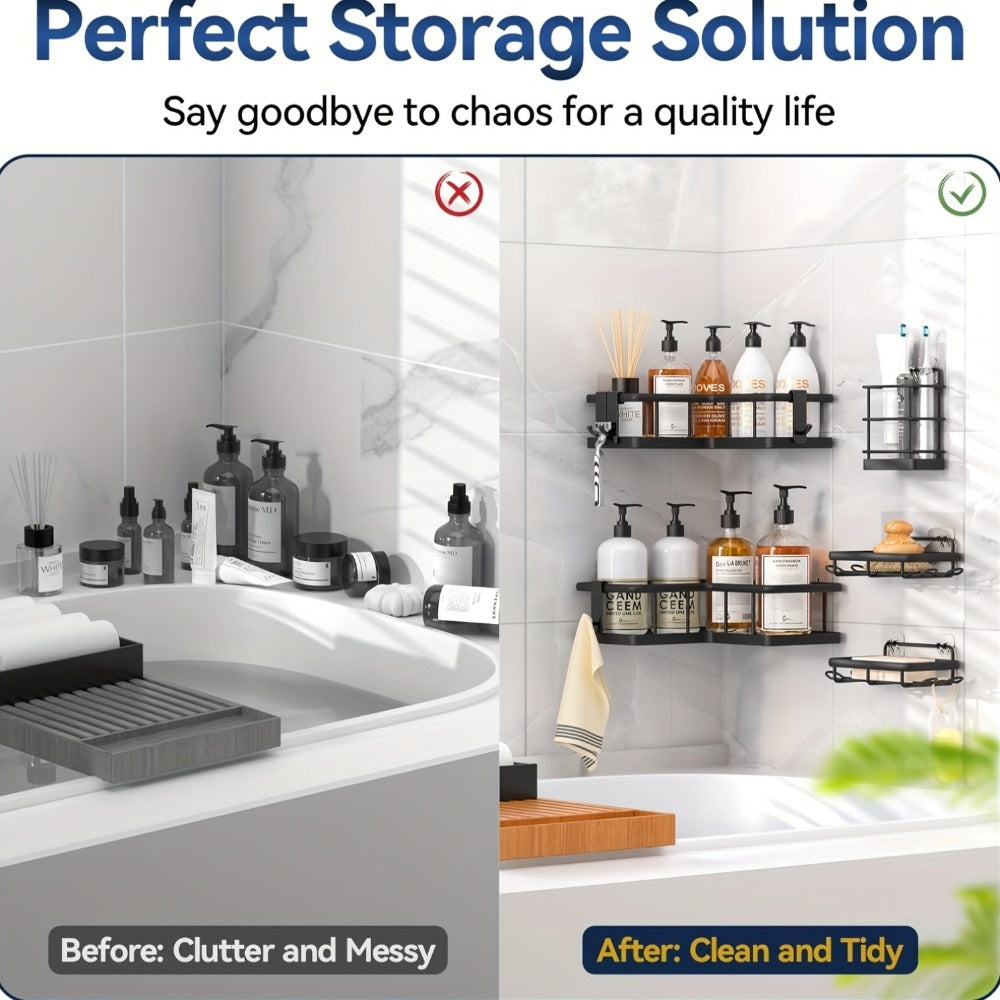 Corner Shower Caddy 5 Pack with Soap Holder & 4 Removable Hooks ¨C Rustproof No Drill Shower Shelf Organizer for Inside Shower
