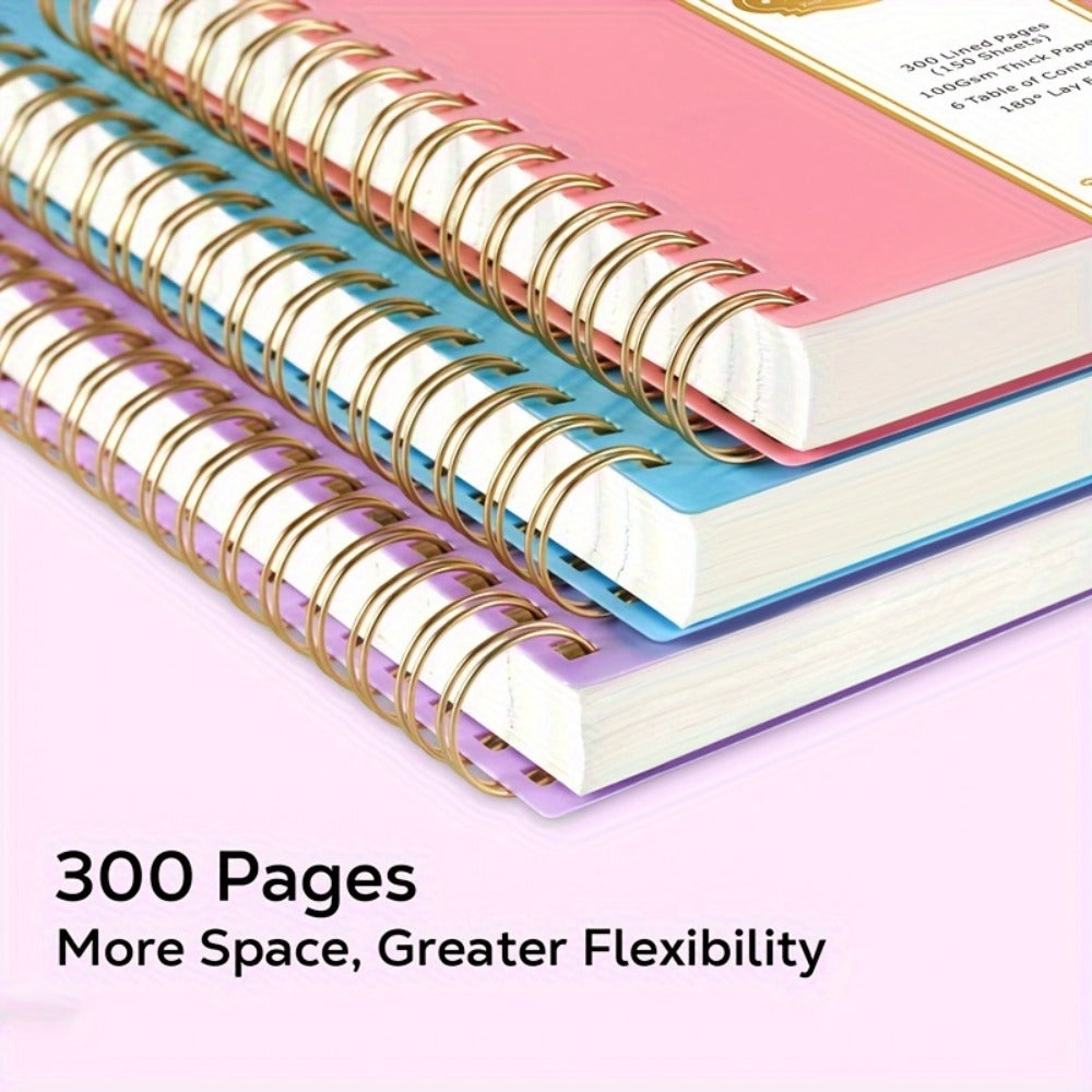 Large Spiral Notebook 300 Pages Hardcover ¨C 8.5x11 A4 College Ruled 100GSM Lined Paper PVC Waterproof Cover for Work School Travel Women Men Purple Pink Blue Black Yellow Green