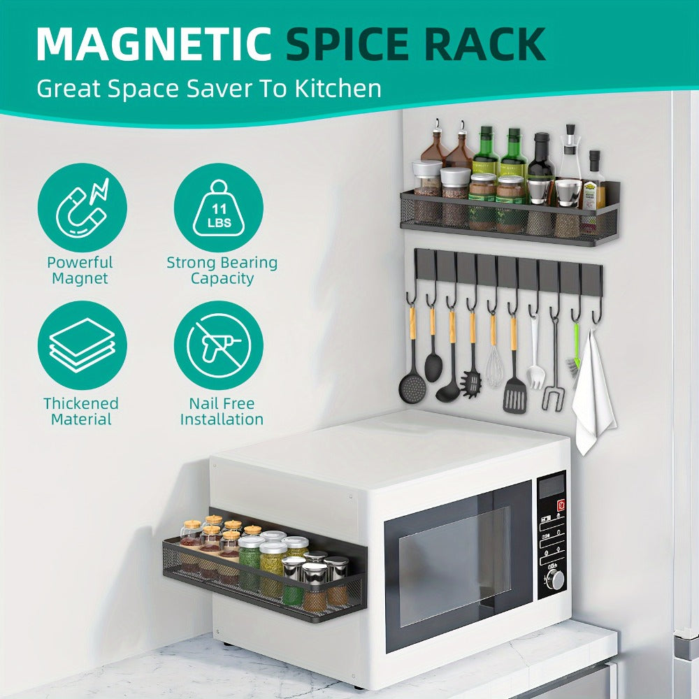 Magnetic Floating Shelf for Refrigerator 4-Piece Set with Hooks Strong Magnet Kitchen Organizer Fridge Side Storage for Spices Bottles Dorm