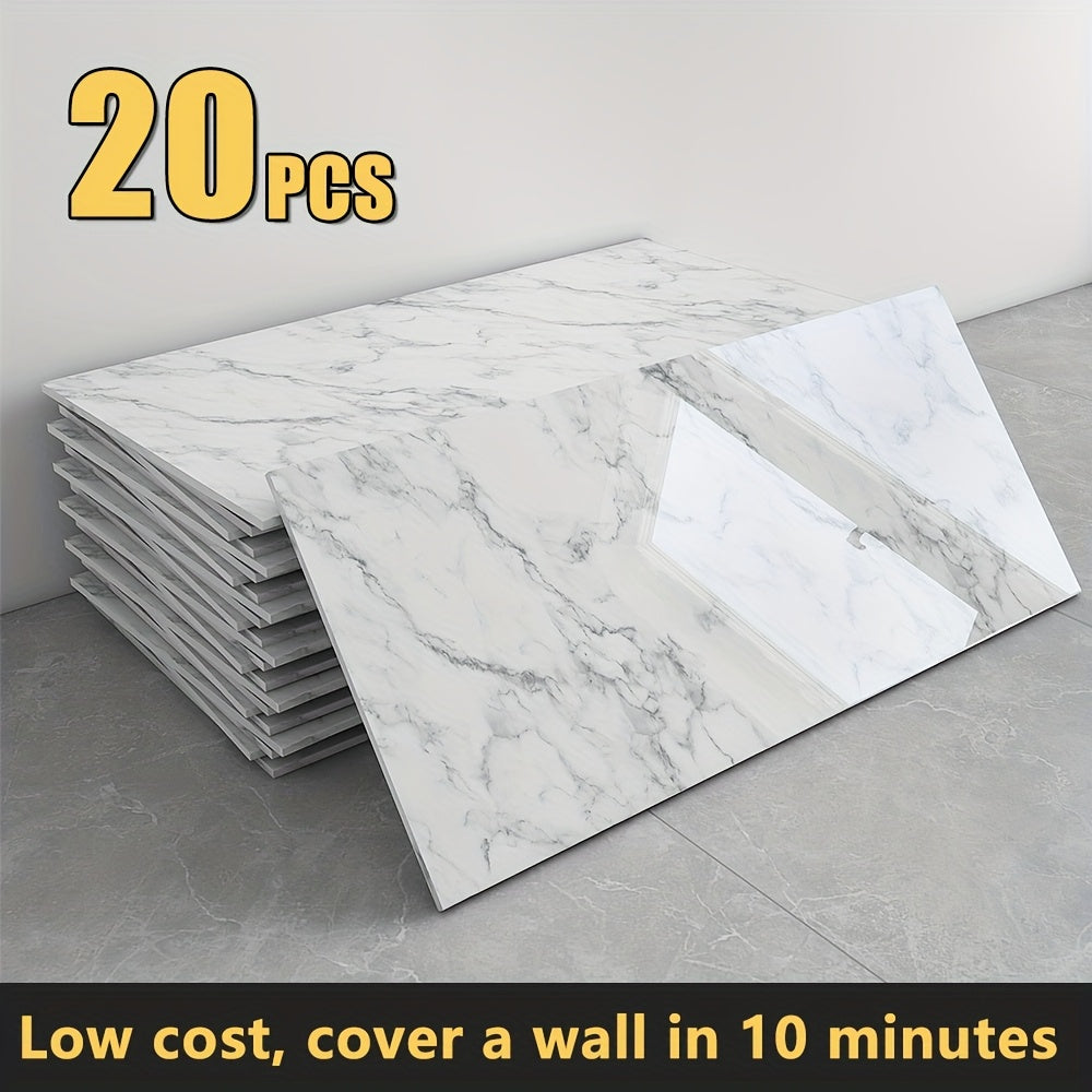 Peel and Stick Marble Wall Tiles - Self-Adhesive Waterproof Backsplash Panels for Kitchen Bathroom Living Room, Easy Install DIY Wall Sticker Decor (23.62¡±x11.81¡±, 20/40 Pack)