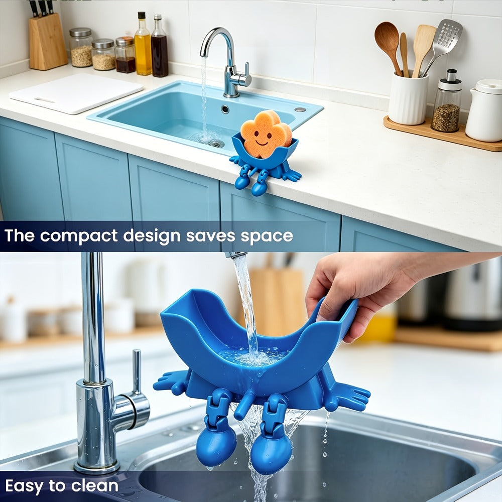 Sponge Holder for Kitchen Sink, 2-Pack Self-Adhesive Sponge Caddy with Drainage, No-Drill Wall Mount or Countertop Organizer Rack for Dishcloth Scrubber, 3D Printed Black and Green Kitchen Accessories