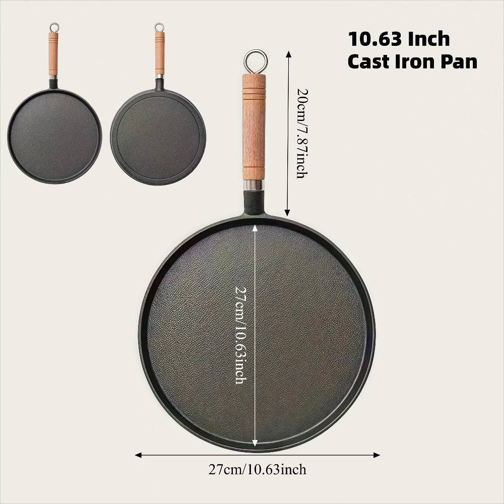 Cast Iron Skillet Non-stick Flat Pan 8.27/9.45/10.63 Inch for Pancakes Eggs & Crepes ¨C Induction Gas Campfire Compatible Breakfast Griddle Pan for Indoor Outdoor Cooking