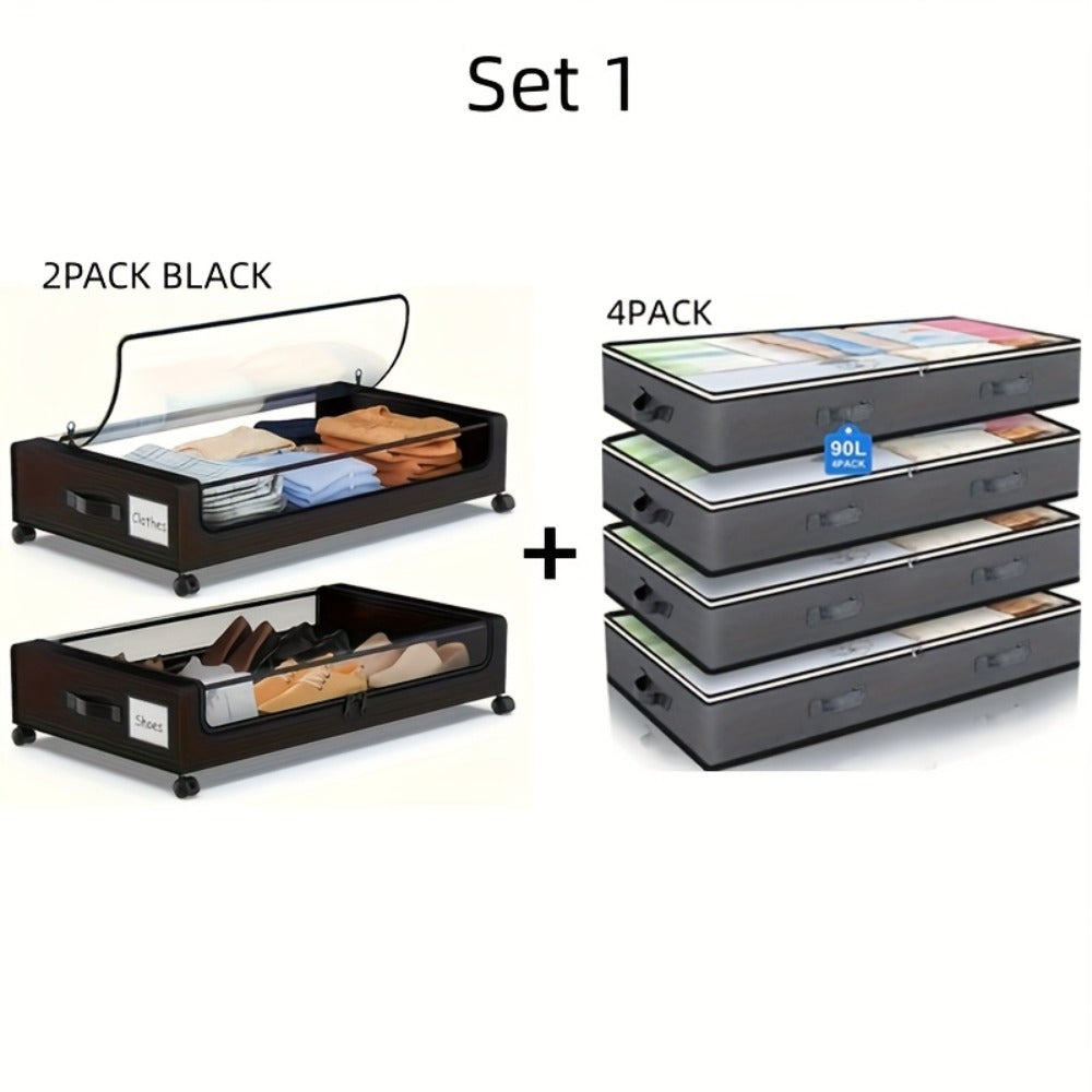Under Bed Storage Containers with Wheels - Foldable Closet Organizer Bins with Label Holder for Clothing Blankets Shoes Comforter Pillows Bedding
