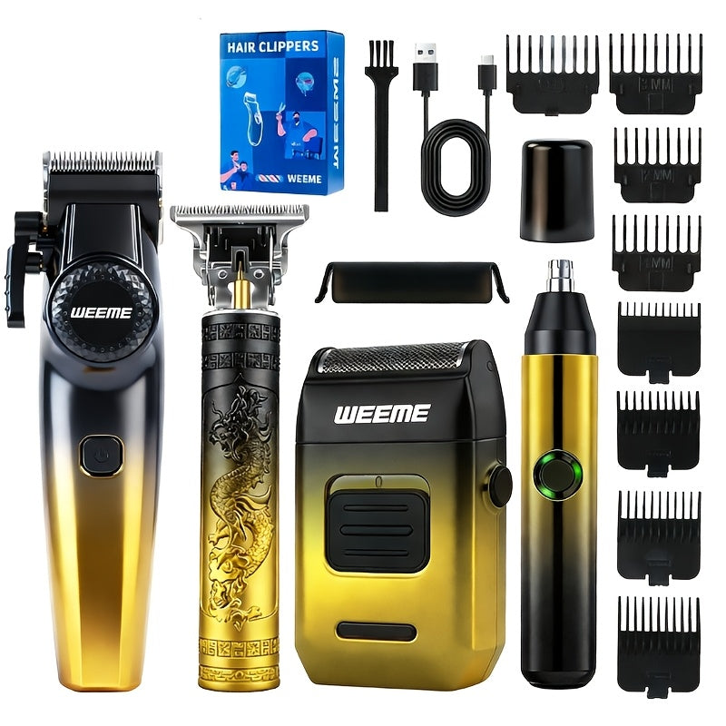 Men's Grooming Gift Box Set ¨C Dragon & Phoenix Design, 2/4pcs Kit with Shaver, Hair Clipper, Nose Hair Remover & T9 Detail Trimmer for Shaving, Hair Cutting & Nose Hair Removal