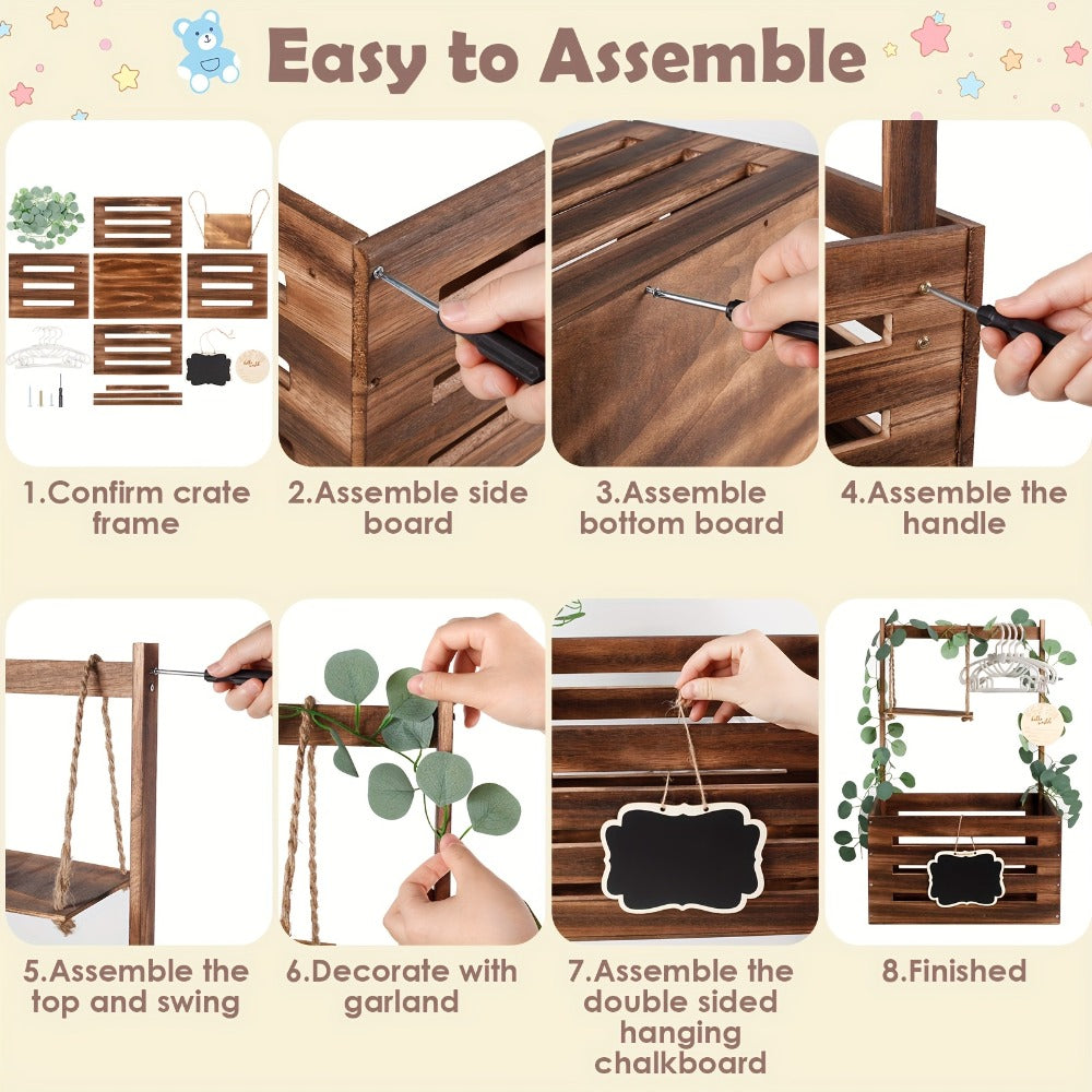 Wooden Gift Box Crate with Handle - Large Wood Keepsake Basket for Baby Shower Gifts Hamper Mom Dad Christmas Party Decor Storage Organizer