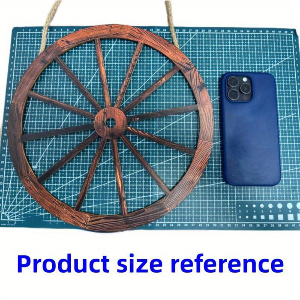 Wooden Carriage Wheel Wall Decor 2pcs - Rustic Western Farmhouse Wood Wagon Wheel Hanging Plaque for Home, Office, Garage, Bar & Country Party, Natural Grain Texture, Indoor Wall Art