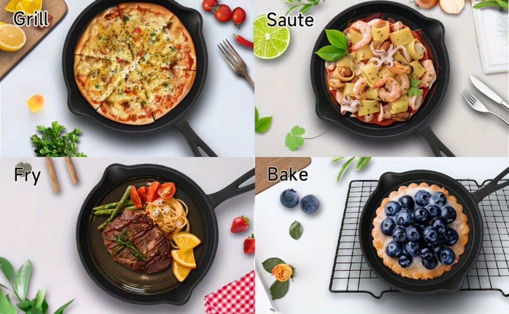 Cast Iron Skillet Set 3pcs - Non-Stick with Drip Spout, Pre-Seasoned Cookware for Holiday Cooking RV Campfire Outdoor Grilling, Heavy Duty Kitchen Frying Pan Set