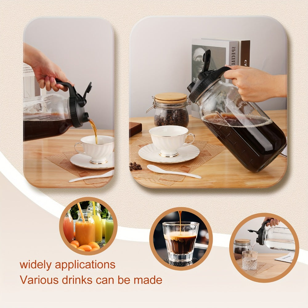 Cold Brew Coffee Pot Set with Stainless Steel Filters & Cleaning Brush - 32oz Glass Mason Jar Cold Brew Maker for Home, Kitchen & Restaurant, Multi-Serve Cold Brew Pitcher Set for Family & Entertaining