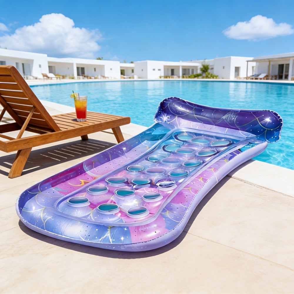 Inflatable Pool Float Sequin Gradient, Rectangular PVC Floating Bed with Ventilation Holes & Flash Gradient Colors, Buoyancy Water Lounge for Indoor Outdoor Pool Beach Lake