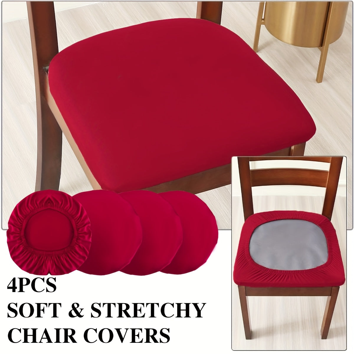 Dining Chair Covers Set of 4 Stretch Elastic Seat Slipcovers Soft Brushed Polyester Solid Color Chair Protector for Home Office Kitchen