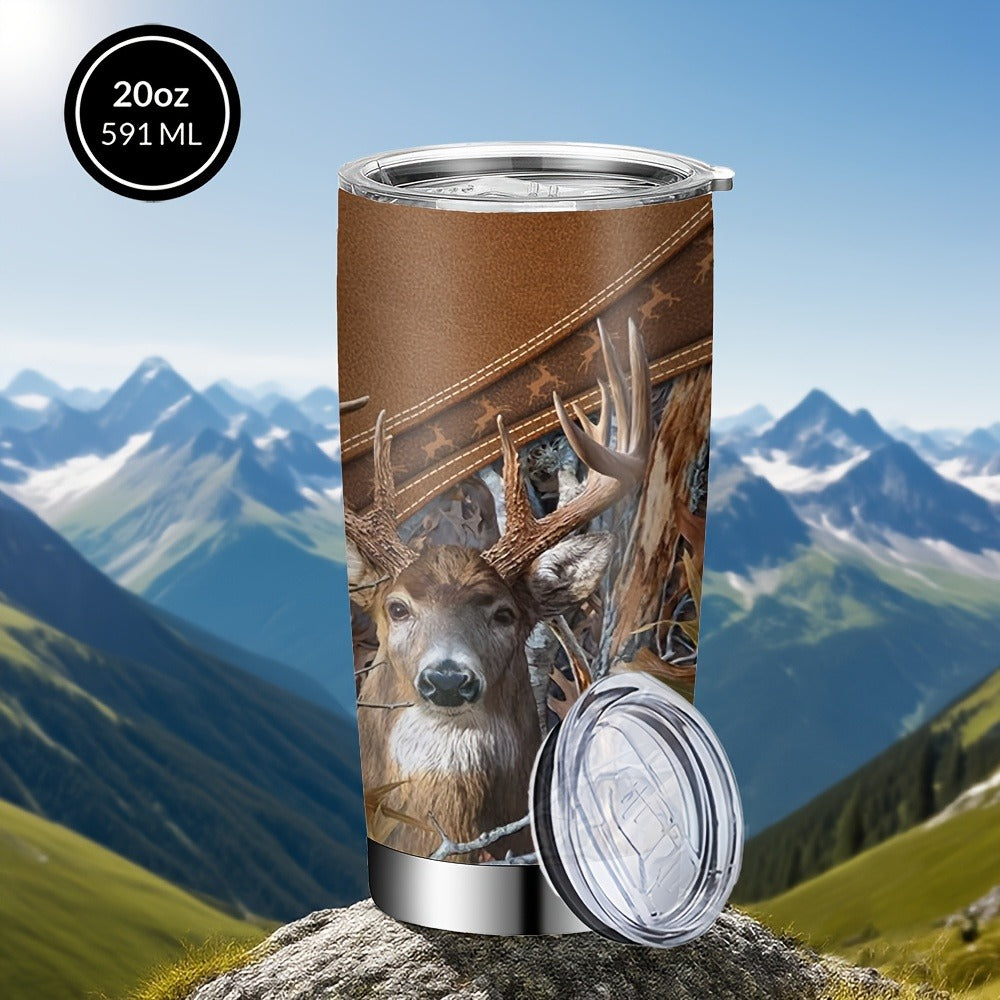 Stainless Steel Tumbler 20oz Forest Hunting Design Insulated Cup with Lid & Straw Travel Coffee Mug Hot Cold Drinks Camping Gift for Men Birthday Halloween