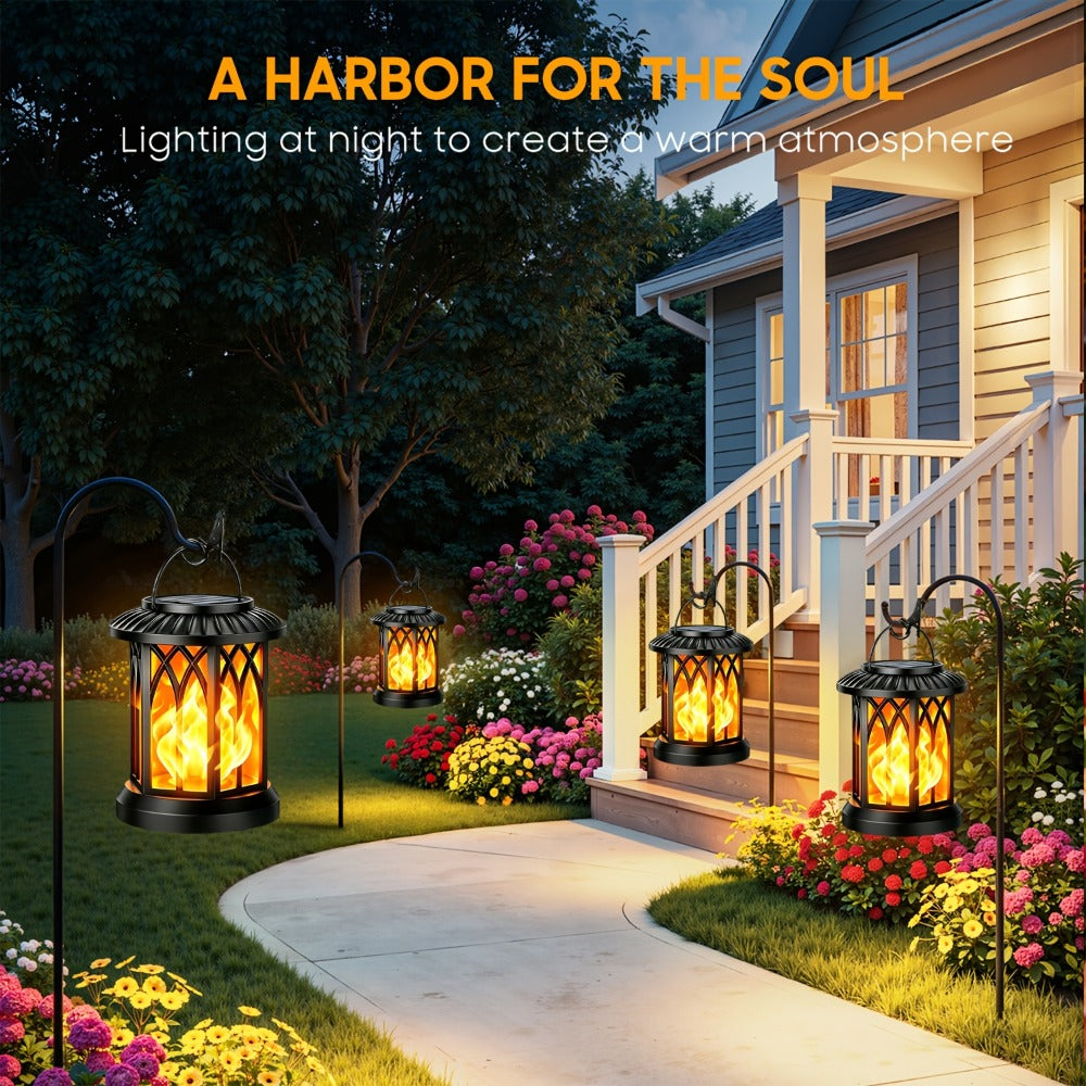 Solar Lantern Outdoor Hanging Lights Flickering Flame IPX5 Waterproof Auto On/Off 12Hrs Garden Yard Patio Decor Classic Black Antiqued Bronze 2 or 4 Pack