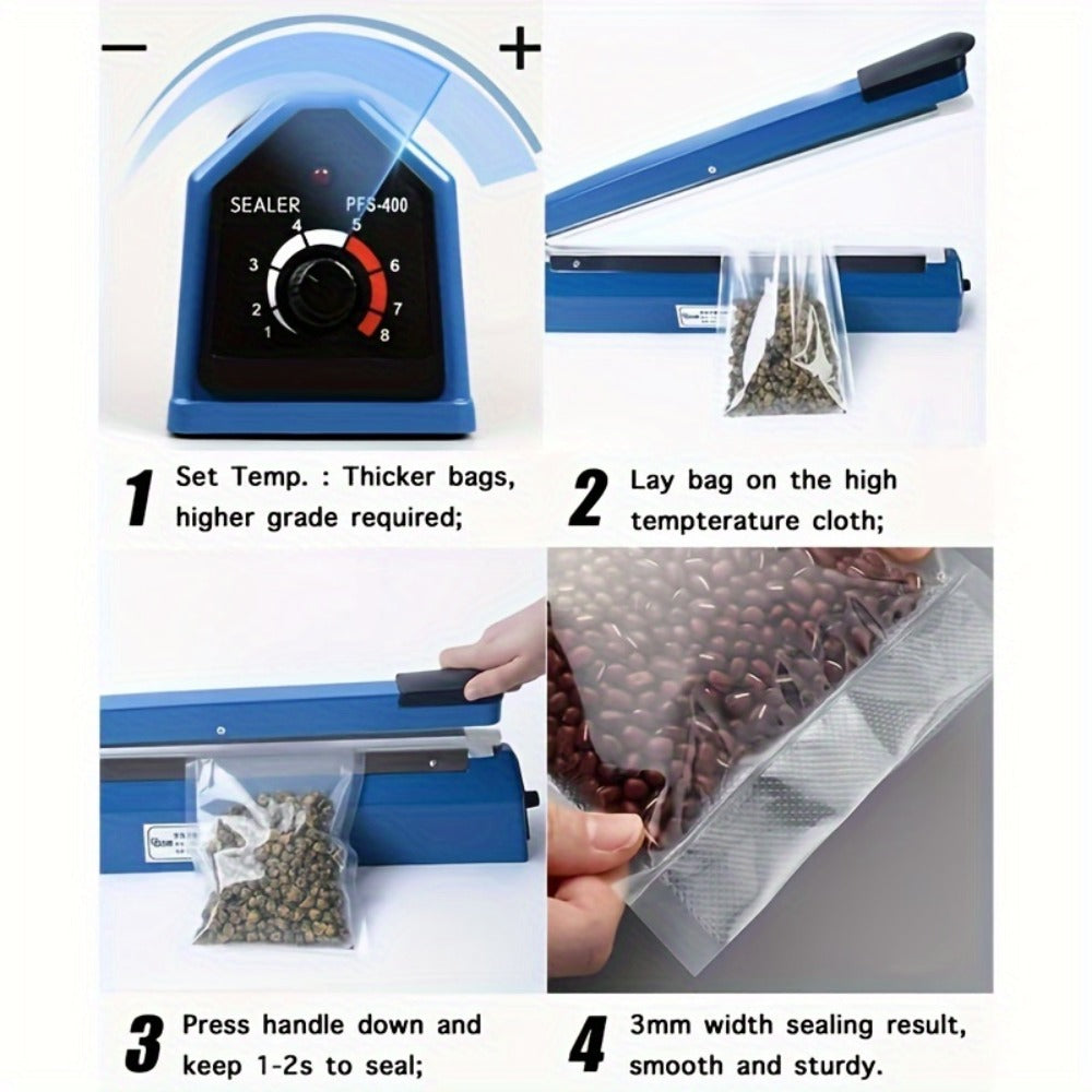 Impulse Heat Sealer 8¡± & 12¡± | Adjustable Temperature Poly Bag Sealing Machine for Plastic, Mylar, PE & PP Bags ¨C Portable Manual Heat Sealer for Home, Restaurant, Retail & Food Storage