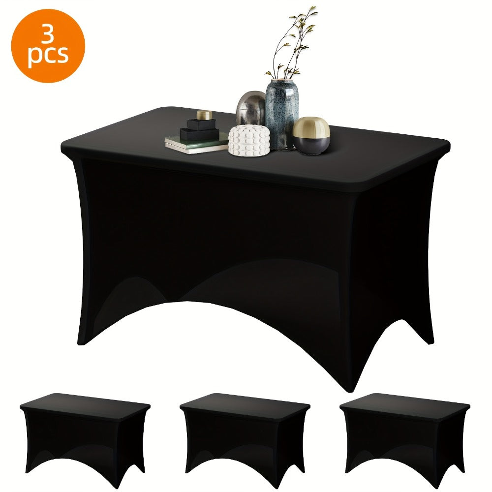 Spandex Stretch Fitted Tablecloths 2pcs 3pcs ¨C 4ft 6ft 8ft Rectangular Elastic Table Covers, Wrinkle-Resistant in Black & White for Wedding, Banquet, Trade Show, Graduation & Party Decoration