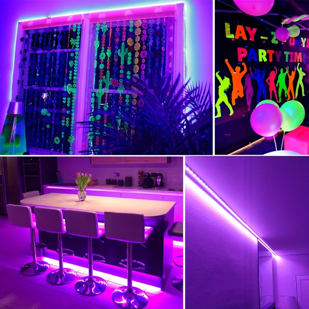UV Black Light Bars & Strips 8-Piece Set ¨C 385-400nm USB Powered 5V LED Blacklight for Glow Party, Halloween, Neon Party, Body Paint & Fluorescent Art (4x32cm + 4x250cm)