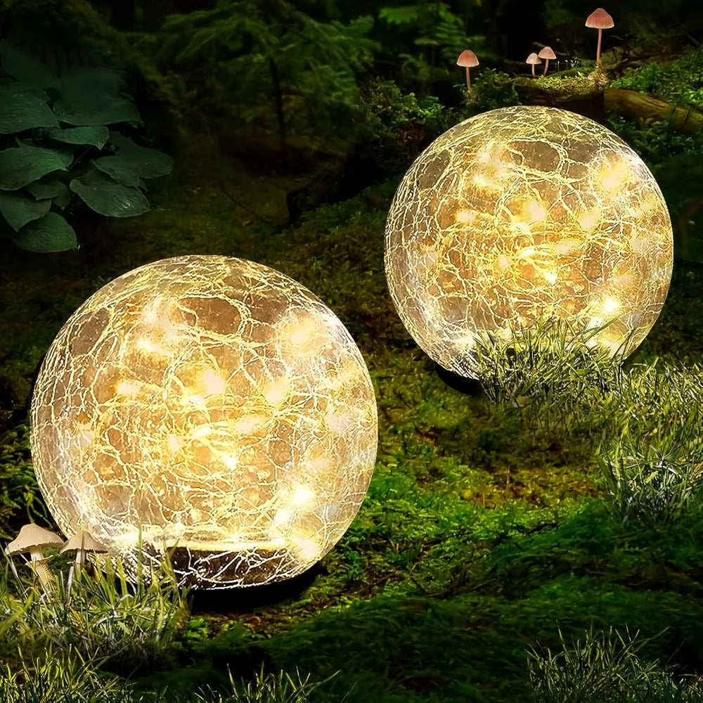 Solar Garden Globe Lights 4 Pack Cracked Glass Ball Outdoor Solar Sphere Lights with 30 LED Warm White IP65 Waterproof Auto On Off for Garden Patio Lawn Yard Pathway Christmas Decoration
