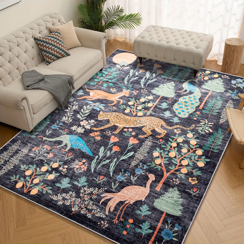 Animal Print Area Rug Jungle Tiger Non-Slip Soft Thin Colored Rug for Living Room Bedroom Playroom Daycare - Black Green Pink 5x7 6x9 8x10 9x12 ft Indoor Floor Carpet