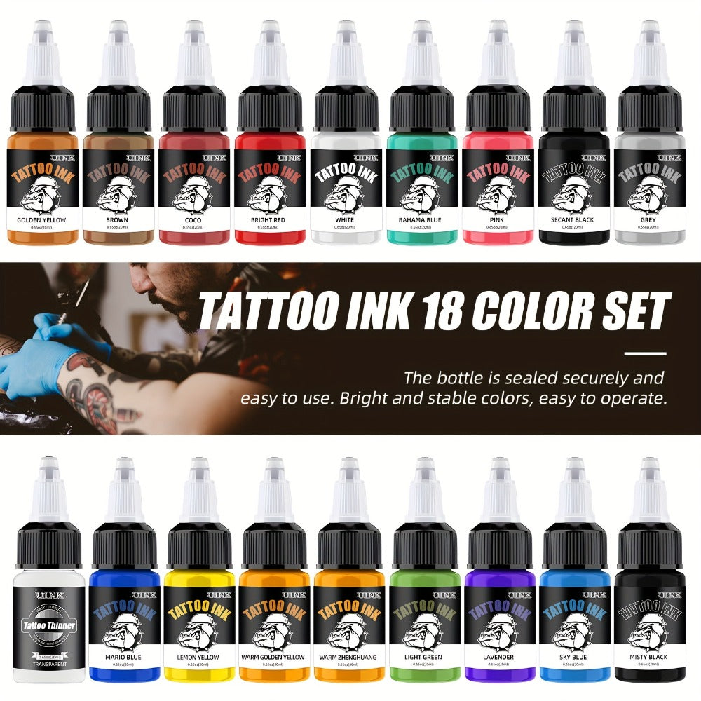 Tattoo Ink Set Professional 7 & 18 Colors 20ml Large Bottle Tattoo Cartridge Ink Kit for All Tattoo Styles Vivid Colors Long Lasting Safe Formula for Beginners & Artists