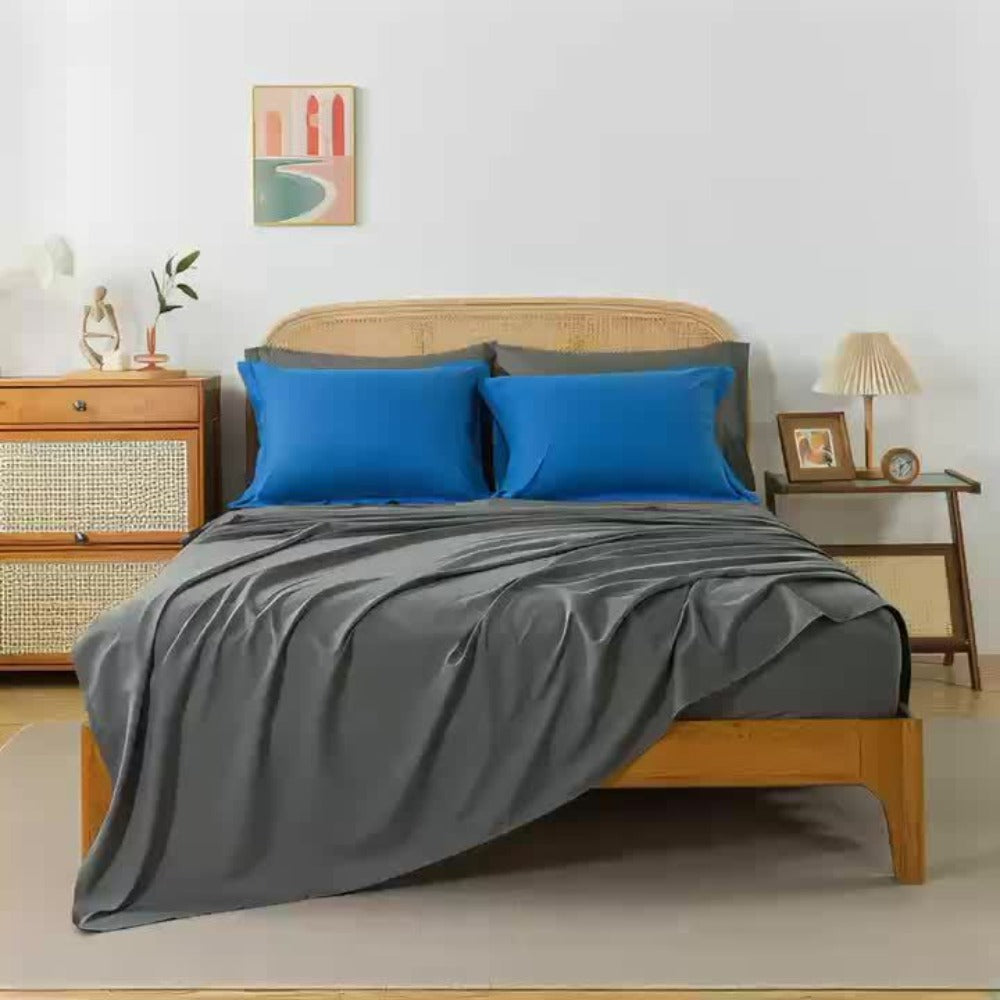 Comforter Set 7 Piece Bed in a Bag Full Queen King Soft Satin-Like Fabric with Fitted Sheet Flat Sheet Pillowcases Breathable Bedding Set for Bedroom Hotel