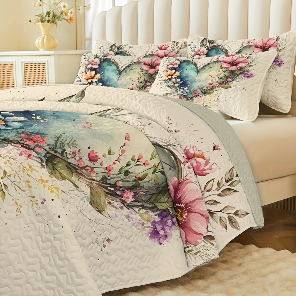 Boho Quilt Comforter Set Twin Full Queen King - Floral Bedding Lightweight Soft Microfiber Reversible Bedspread for Women Girls 2/3 Pcs All Season