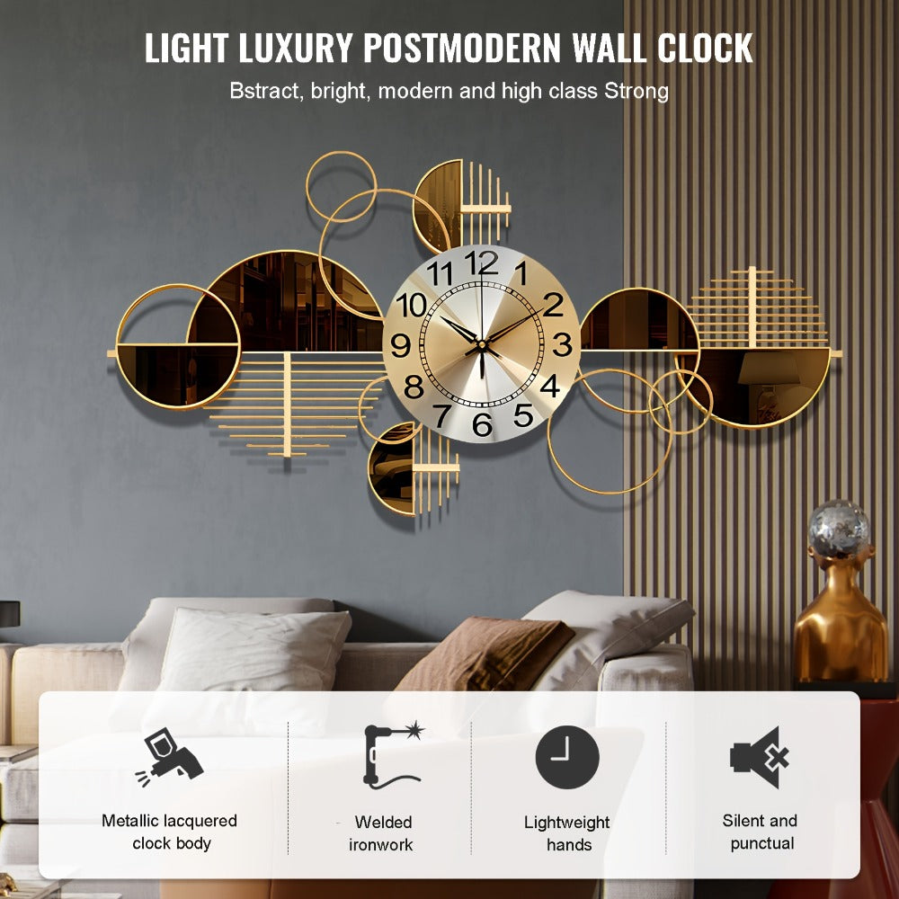 Metal Wall Clock Silent Non-Ticking Irregular Arched Crown Design 31x17 Inch Large Decorative Clock for Living Room Bedroom Home Decor