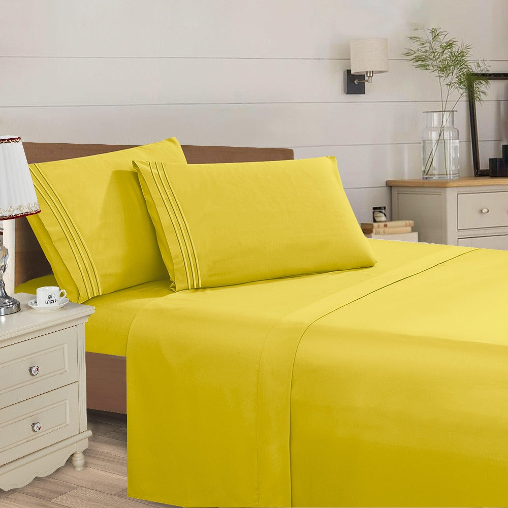 Microfiber Bed Sheet Set 4-Piece Deep Pocket Cooling Sheets Twin Full Queen King Cal King Split King ¨C Soft Wrinkle Fade Resistant Hotel Quality Bedding