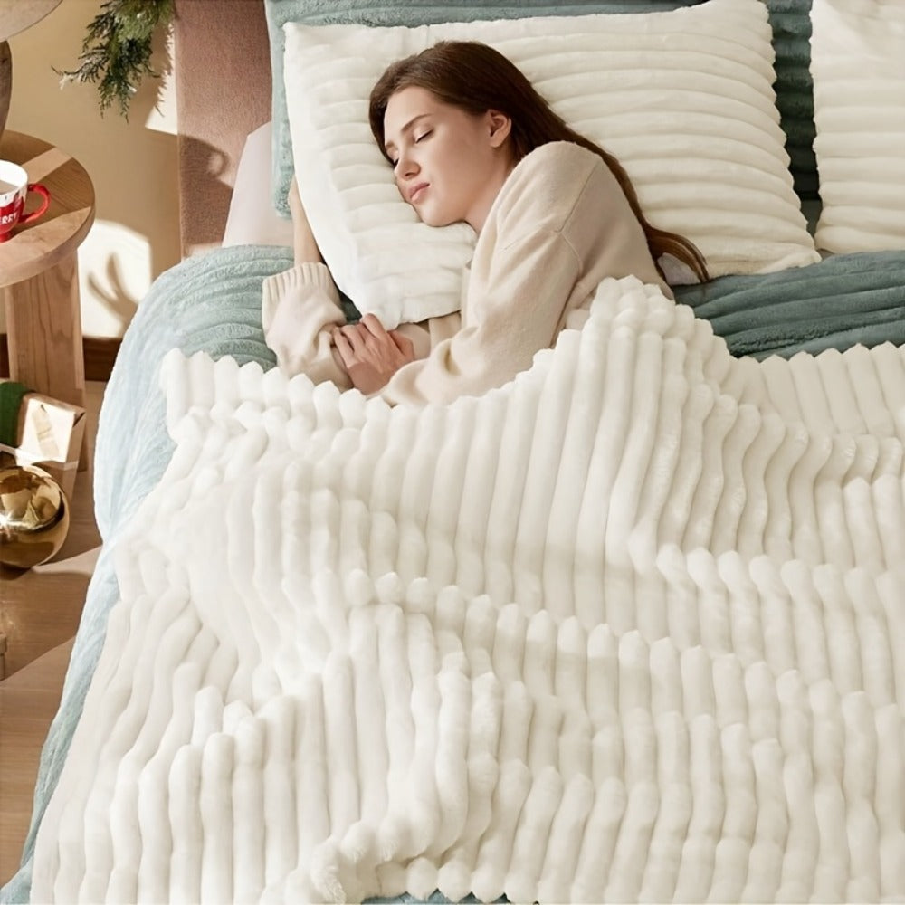 Reversible Faux Rabbit Hair Blanket ¨C Thickened Soft Thermal Throw for Bed, Nap, Office & Camping, All Season, 4 Colors, 5 Sizes