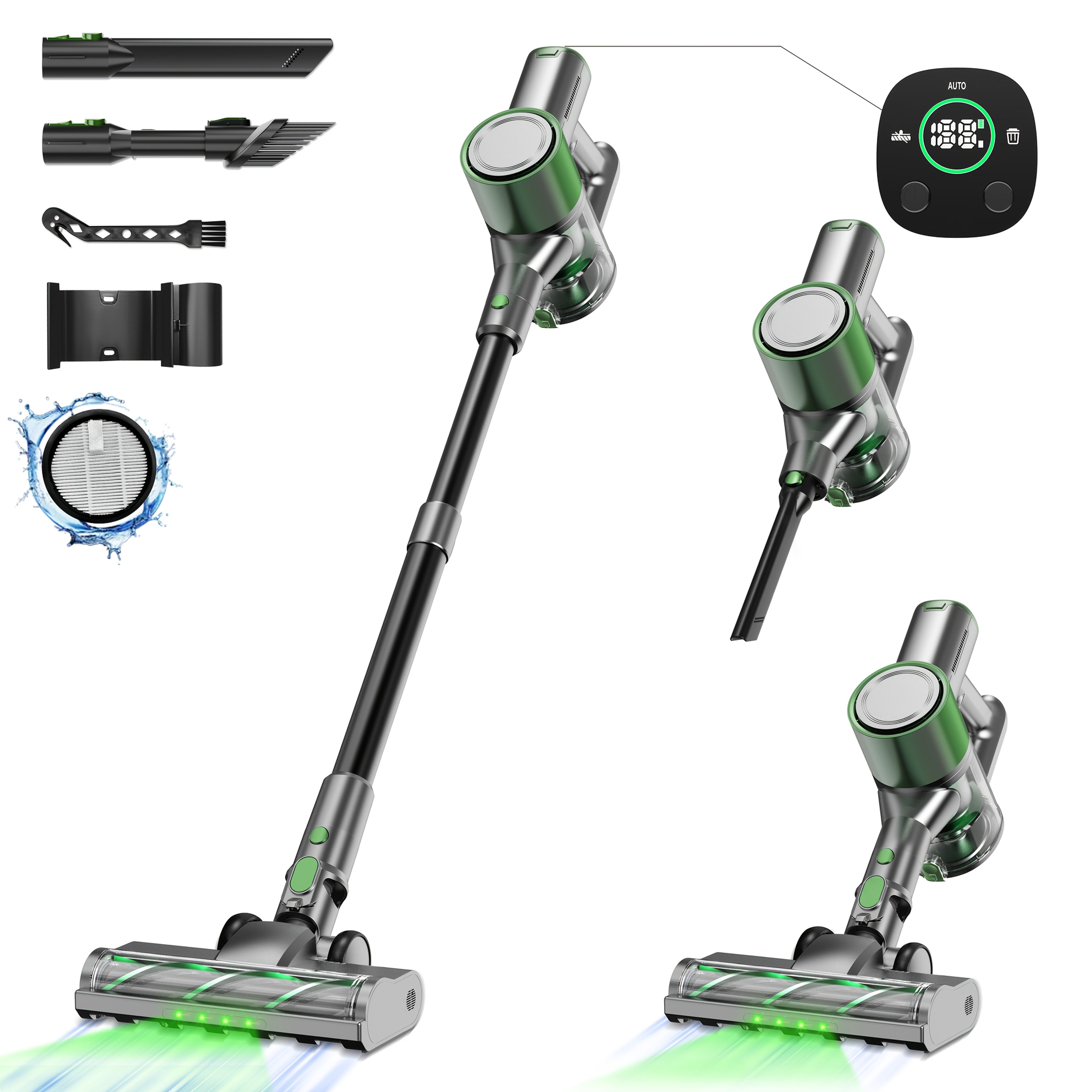 Cordless Stick Vacuum Cleaner 56-68Kpa ¨C Lightweight 8-in-1 Handheld Vacuum with Rechargeable Battery, 45 Min Runtime for Hard Floors, Carpets & Pet Hair