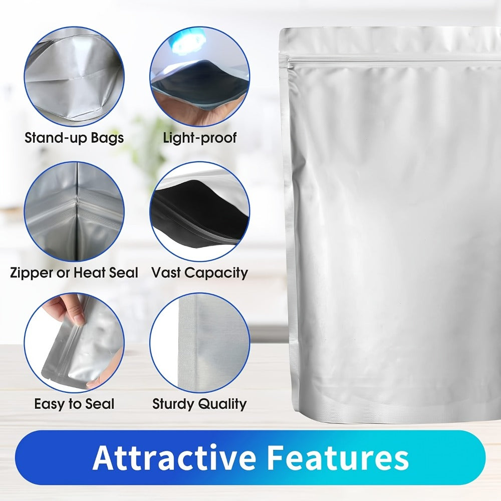 Mylar Bags for Food Storage 100 Pack Resealable 3 Sizes 1 Gallon 10 Mil 1 Quart 8 Mil Half Pint 6 Mil Stand Up Airtight Bags for Long Term Food Preservation Prepping Camping