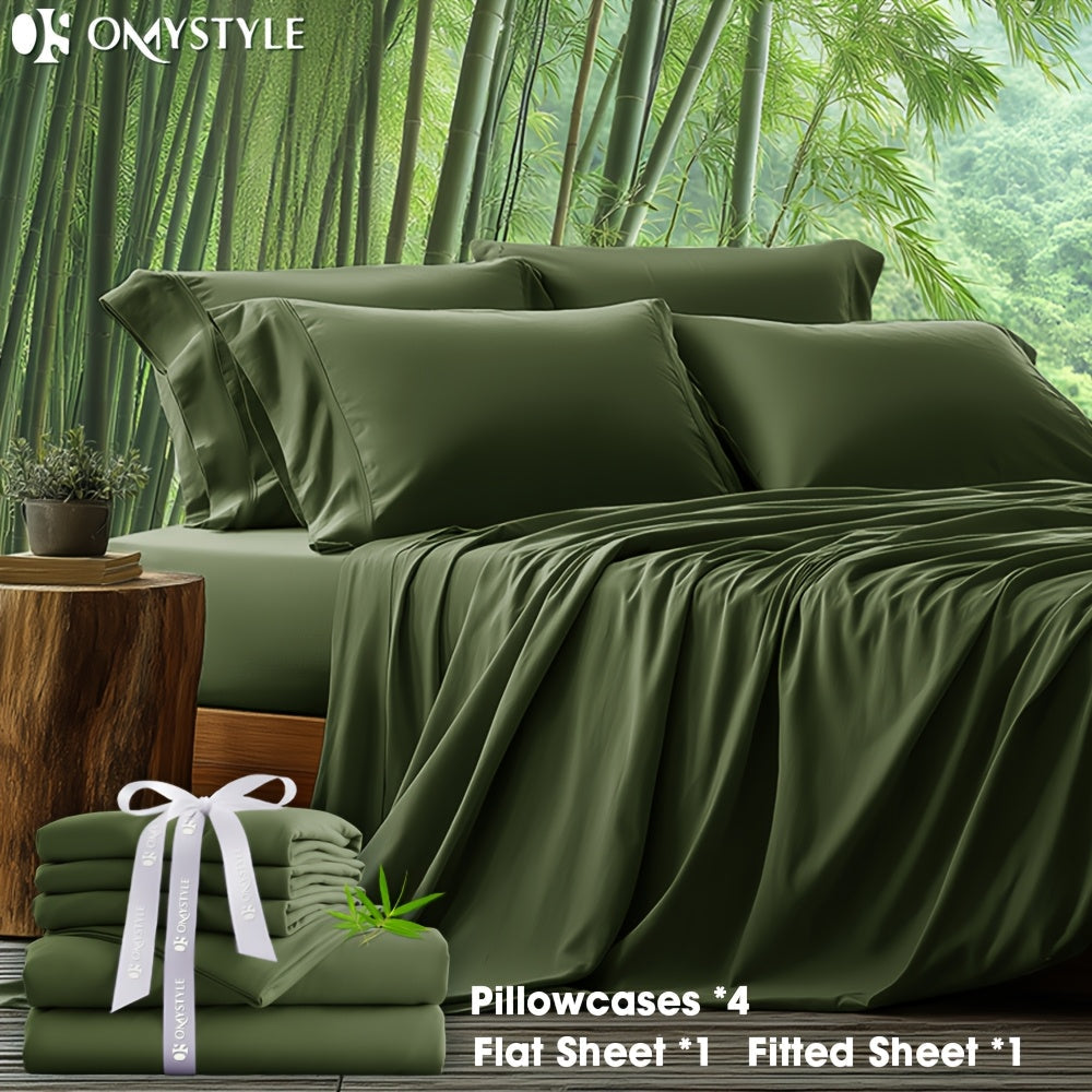 Bamboo Blend Bed Sheet Set 6pcs ¨C Flat Sheet, Fitted Sheet & 4 Pillowcases, Ultra Soft Lyocell Viscose Breathable Bedding for Hot Sleepers, Deep Pocket Twin Full Queen King, 11 Colors