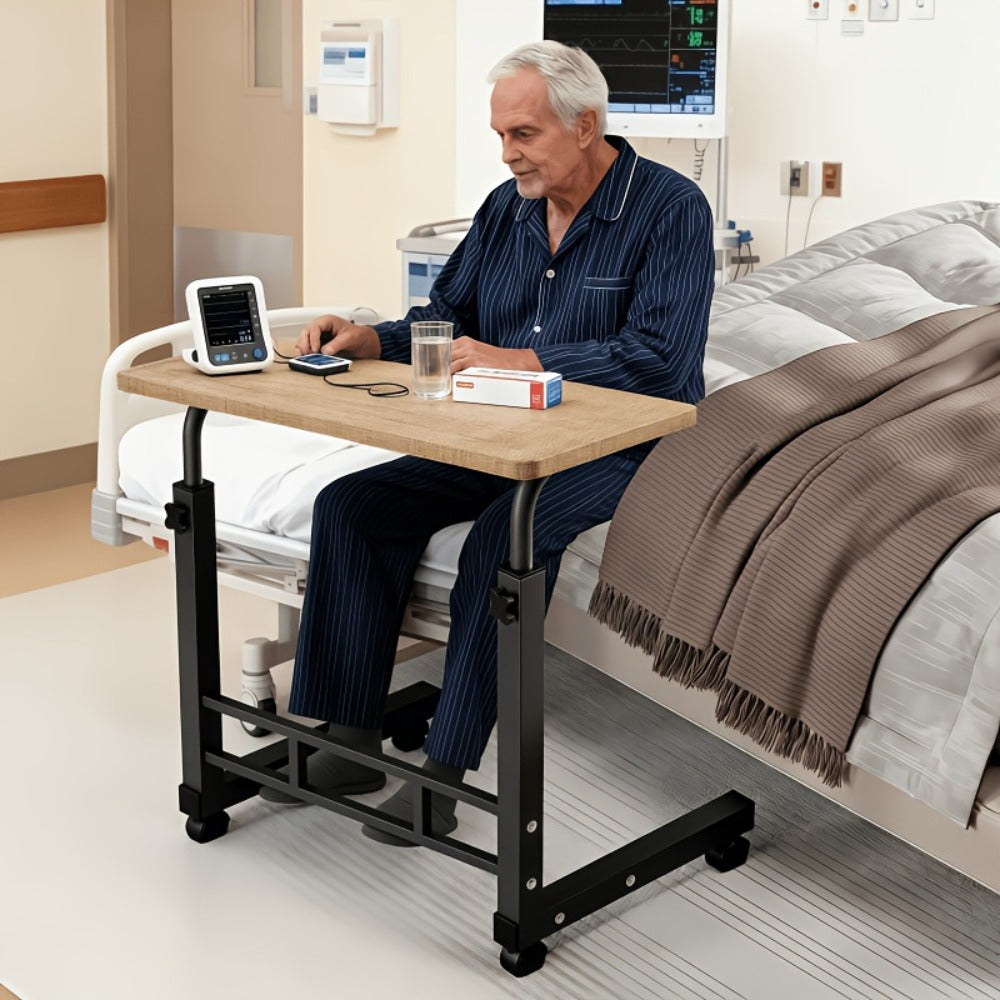 Overbed Table Adjustable Height ¨C Hospital-Grade Nursing Bedside Table with Independent Storage Compartments for Elderly & Patient Care | Portable Auxiliary Tray Table, 8 Colors
