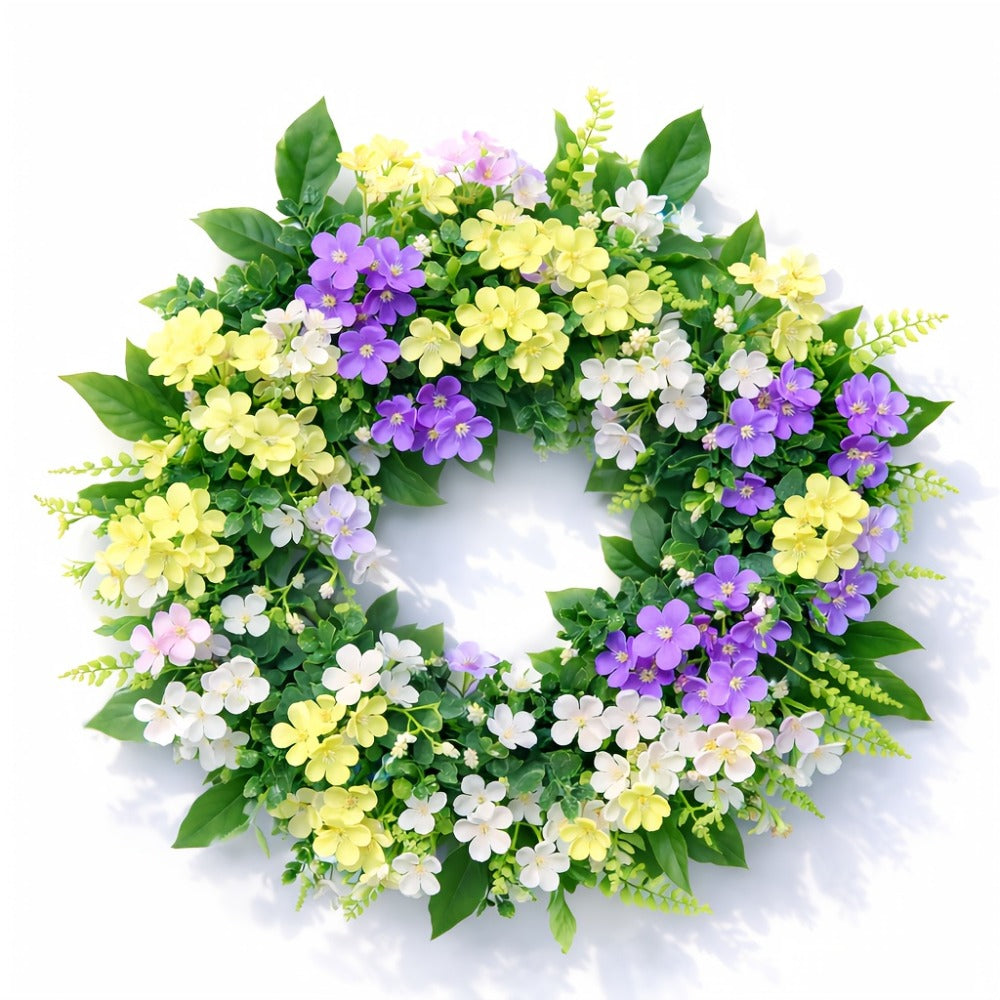 20 Inch Spring Wreath for Front Door Artificial Daisy Lavender Wildflower Farmhouse Wreath for Home Wall Easter Holiday Decor