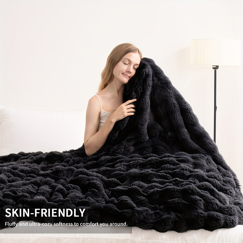 Faux Rabbit Fur Fluffy Blanket ¨C Thick Warm Soft Plush Throw for Bed & Living Room, Luxury Furry Blanket, 8 Colors, 4 Sizes