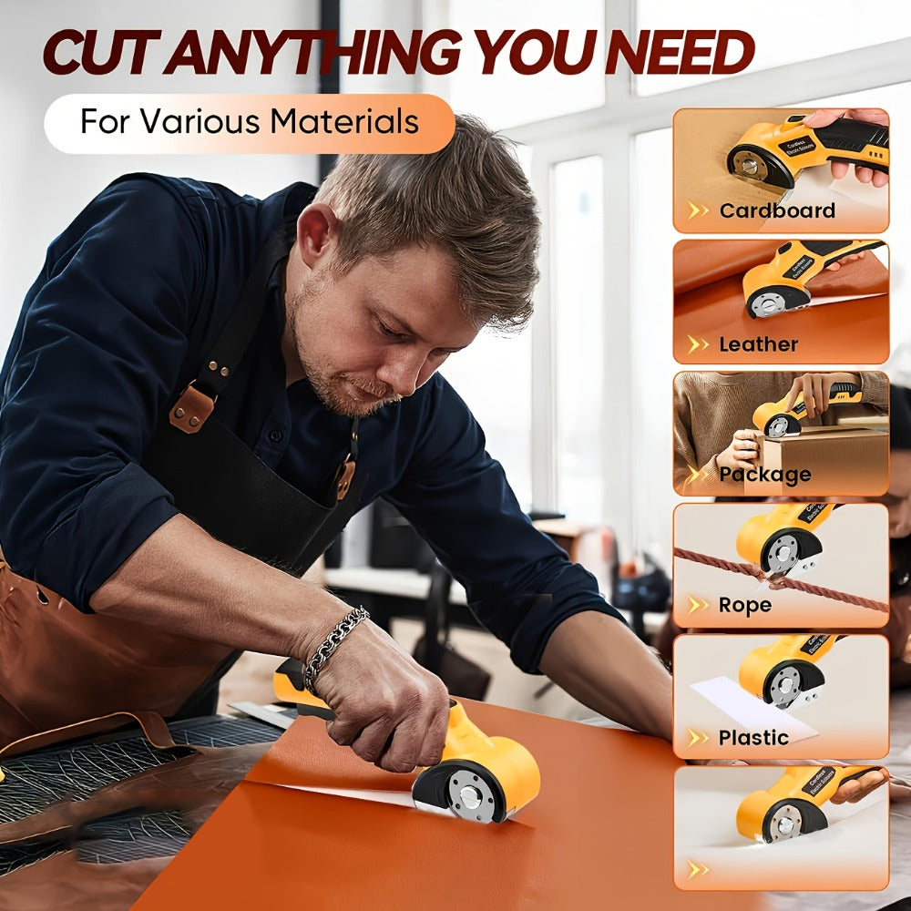 Electric Scissors Rechargeable Cordless - USB-C Charging, Battery Indicator, Portable Power Cutter for Fabric, Leather, Carpet & Cardboard, Handheld Electric Trimmer for Sewing, Crafting & DIY Projects
