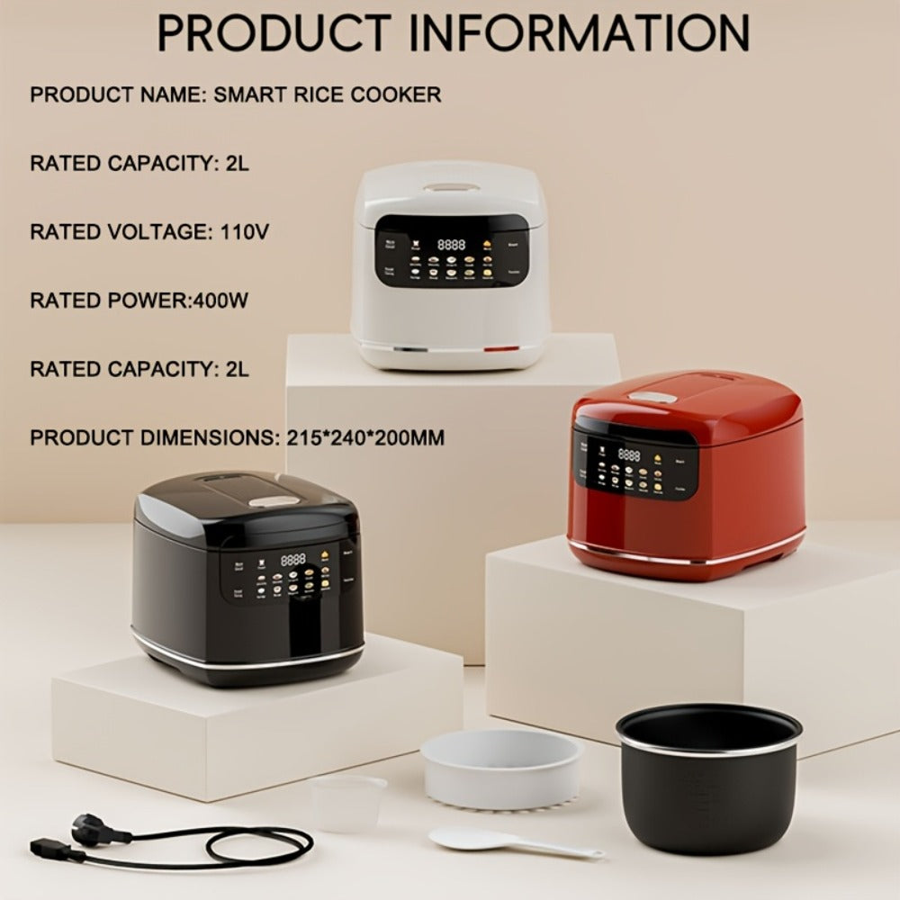 Rice Cooker 2L 4 Cups 10-in-1 Mini Multifunctional Compact Electric Rice Cooker for Rice Soup Stew Oatmeal Cake Steamed Vegetables Perfect for Small Kitchen Dorm Apartment