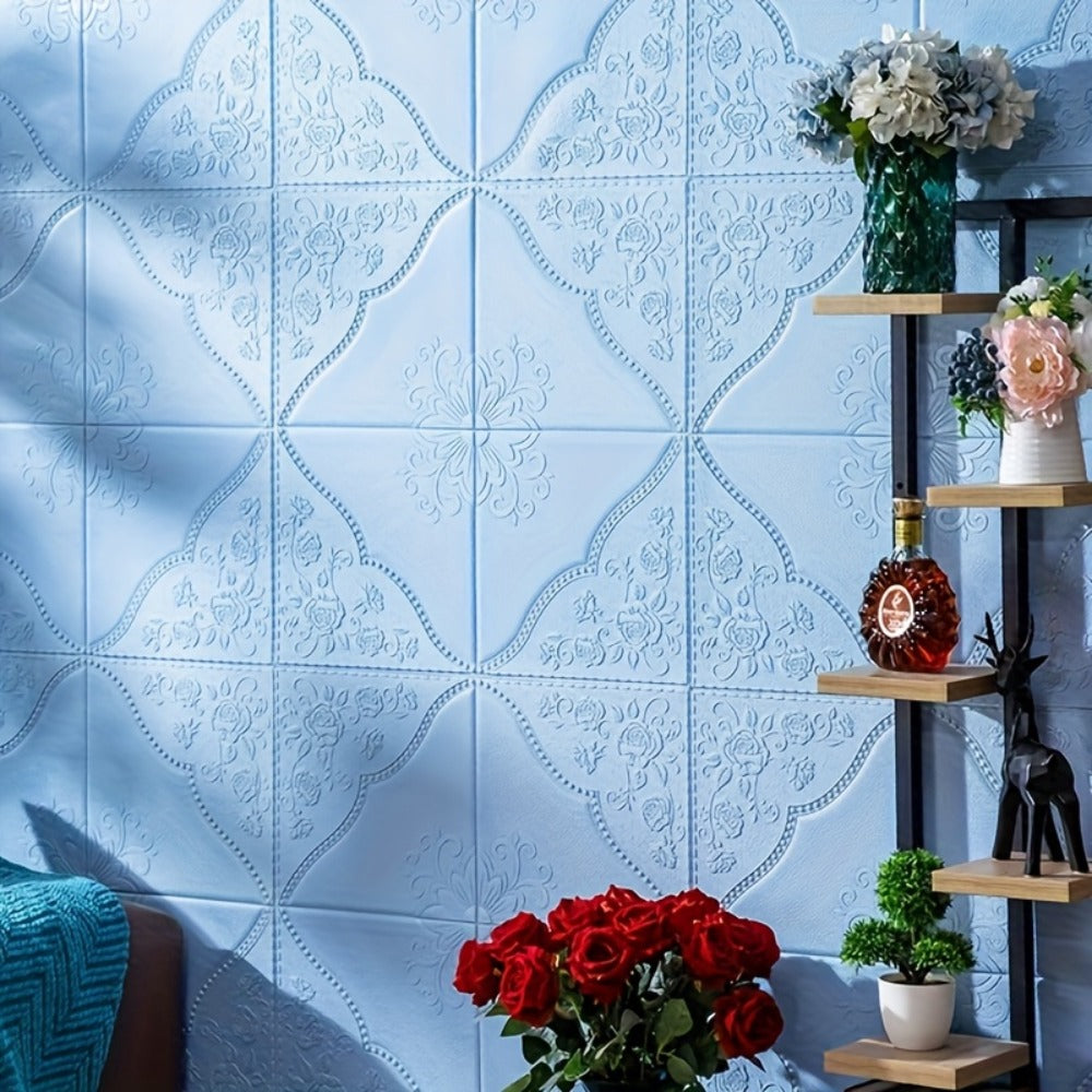 Peel and Stick Tile Stickers 13.78x13.78in Self-Adhesive Glam Plaid Pattern Wall Tiles for Kitchen Bathroom Living Room ¨C 50pcs PVC Waterproof Removable Backsplash Decor