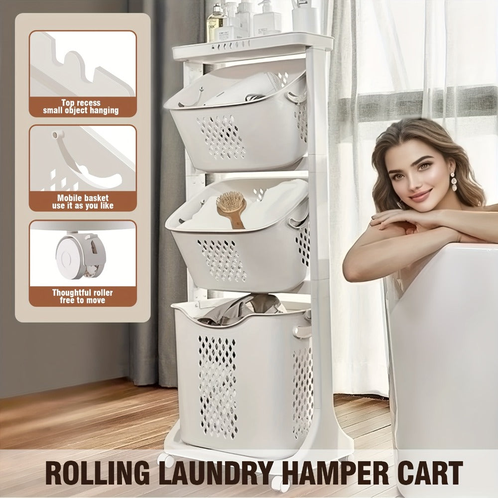 Rolling Laundry Hamper Cart with Wheels Multi-Tier | Large Capacity Laundry Basket with Removable Baskets | Wheeled Laundry Organizer for Laundry Room Bathroom Bedroom