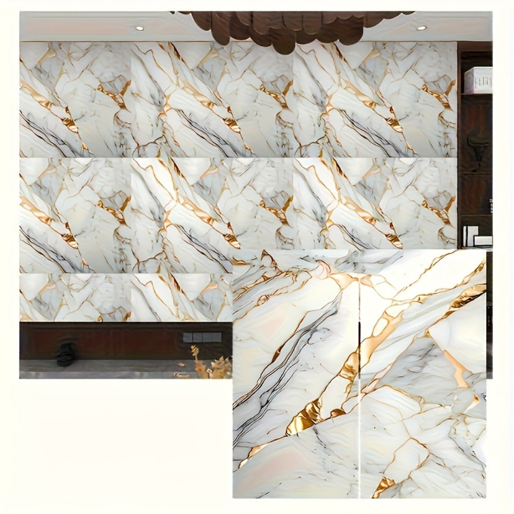 Peel and Stick Marble Tile Stickers ¨C Self Adhesive Foam Wall Tiles for Bathroom Kitchen Office Bohemian Home Decor (50/100pcs, White/Gray/Black/Blue Gold)