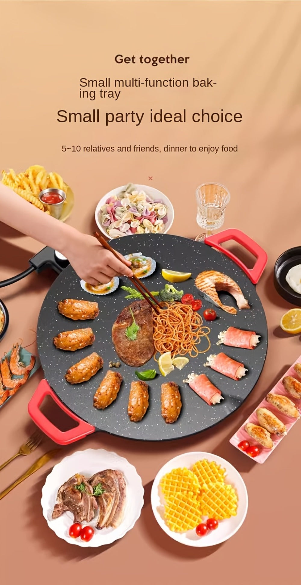 Electric Griddle Maifan Stone Non-Stick Coating 5-Speed Temperature Control - Indoor Electric Baking Pan with Red Handle, Easy Clean, for Pancakes Eggs Steak BBQ - 18¡±/19¡±/Square 26.9¡±