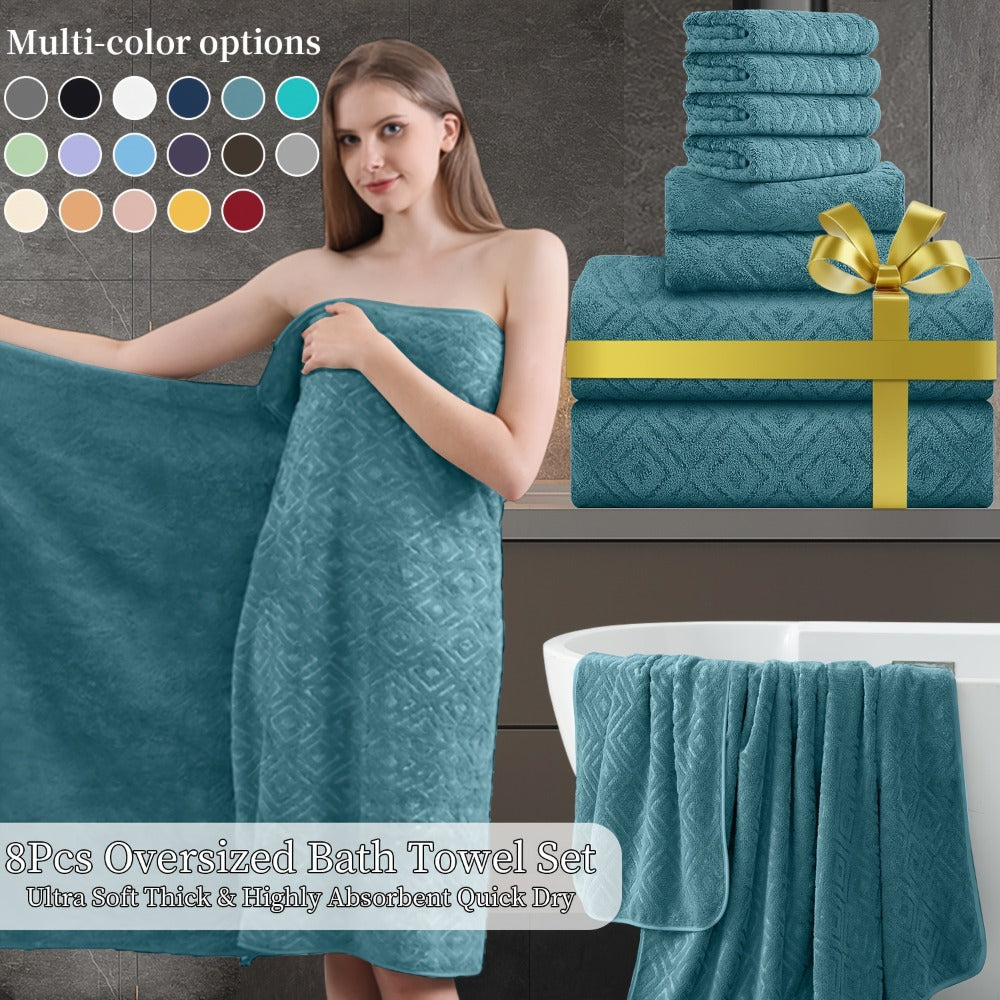 700GSM Bath Towel Set 8 Piece Extra Large Ultra Soft Thick - Highly Absorbent Quick Dry | 2 Oversized Bath Towels 2 Hand Towels 4 Washcloths | 16 Colors | Bathroom Hotel Gym Spa Adult Gift Set