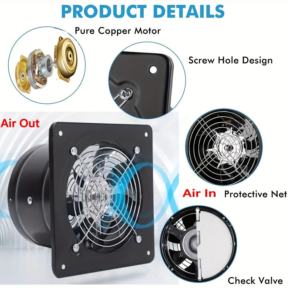 Exhaust Fan 8 Inch Wall Mount Ventilation Fan ¨C 40W Pure Copper Motor, Backdraft Damper, Metal Fume Extractor with Switch for Kitchen, Bathroom, Garage, Shop & Smoking Room