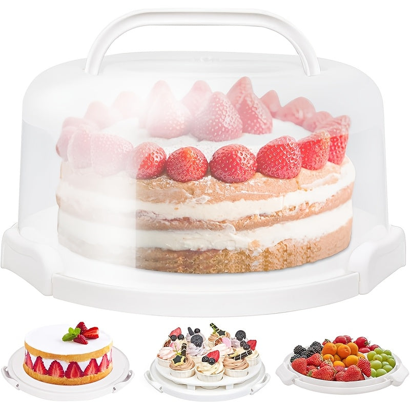 10-Inch Cake Carrier with Lid BPA-Free Plastic Cake Storage Container Cupcake Keeper 2 Handles Transport Pies Fruits Nuts Secure Base Clip-On Lock
