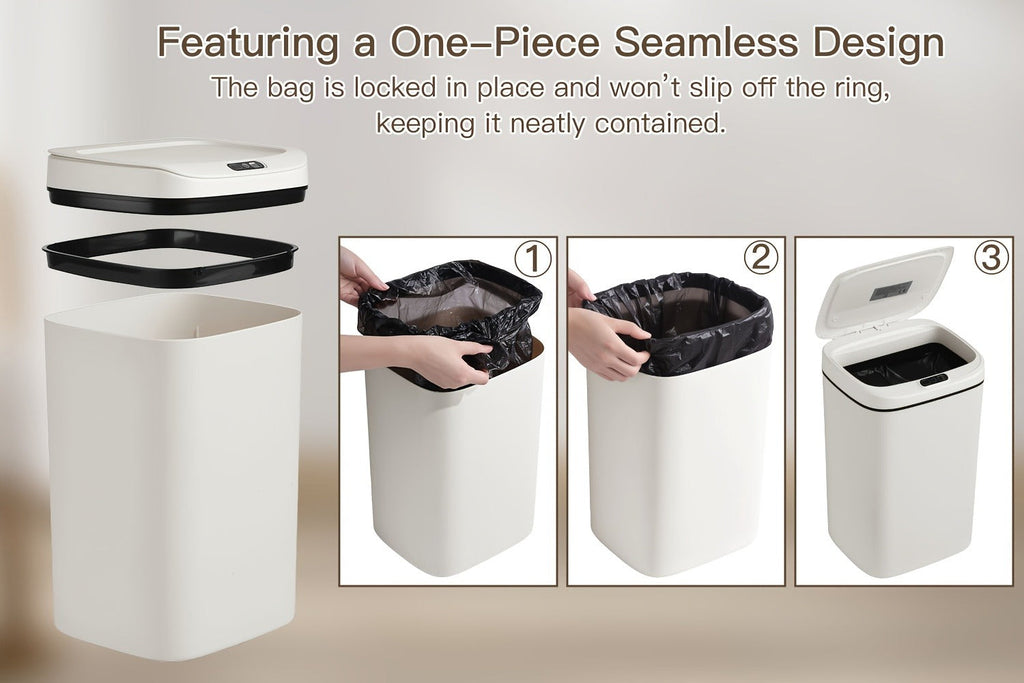 Motion Sensor Trash Can Touchless ¨C Smart Hands-Free Trash Bin with Sealing Lid & Odor-Blocking Technology, Trash Bag Fixing Ring, Easy Clean Durable Design for Kitchen, Office & Bathroom