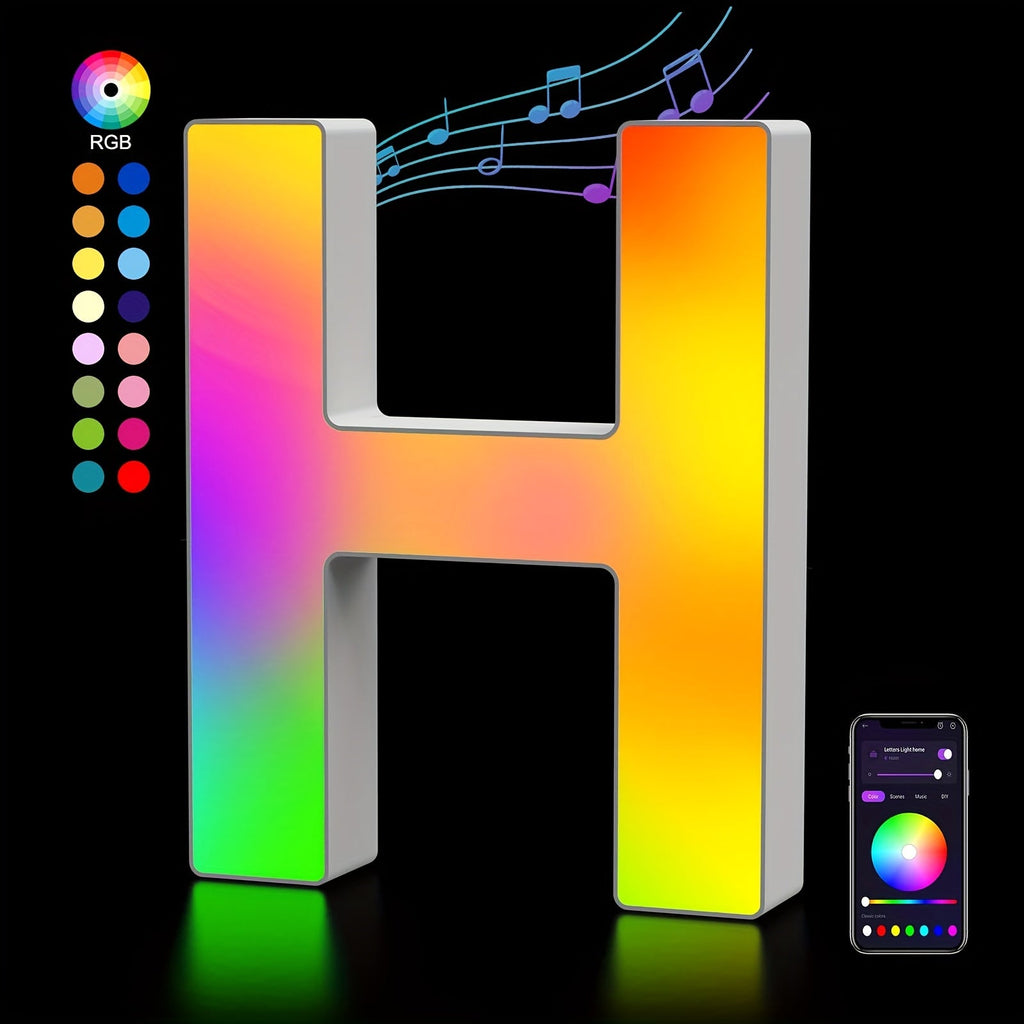 LED Letter Lights Music Sync - Colorful Flashing Marquee Alphabet Lights for Room Decor, Party, Bedroom, Festival & Camping, Numbers 0-9 & A-Z & Symbols Available, Night Light Wall Decoration